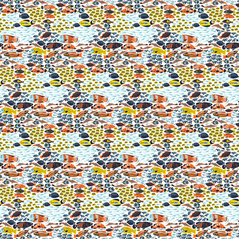 Camicia bowling uomo in lino Fish Family Bianco stampe