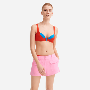 Women linen bermuda shorts solid - Vilebrequin x JCC+ - Limited Edition Pink polka jcc front worn view