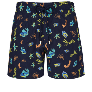 Naive Fish Badeshorts mit Stickerei für Herren – Limitierte Serie Marineblau Vorderansicht