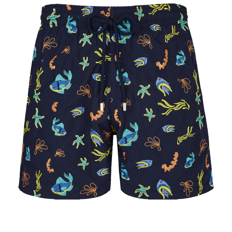 Pantaloncini Mare Uomo Ricamati Naive Fish - Edizione Limitata - Costume Da Bagno - Mistral - Blu