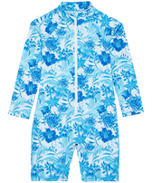 Einteiliger Tahiti Flowers Rashguard für Kinder Weiss Vorderansicht