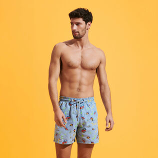 Men Swim Trunks Embroidered Naive Fish - Limited Edition Divine front worn view
