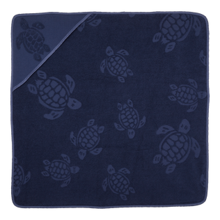 Serviette de plage en Jacquard Tortue bébé uni Bleu marine vue de face