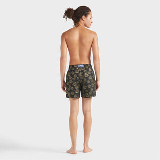 Men Swim Trunks Ronde des tortues Jacquard Black back worn view