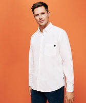 Men Corduroy Shirt Solid Off white front worn view