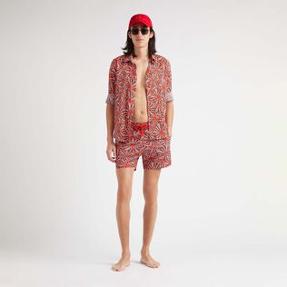 Men Stretch Short Swim Trunks Oursinades Poppy red details view 1