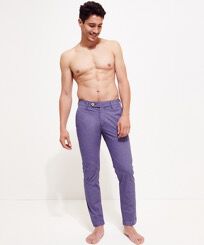 Men Chino Pants Micro Stripes Blue+white+red front worn view