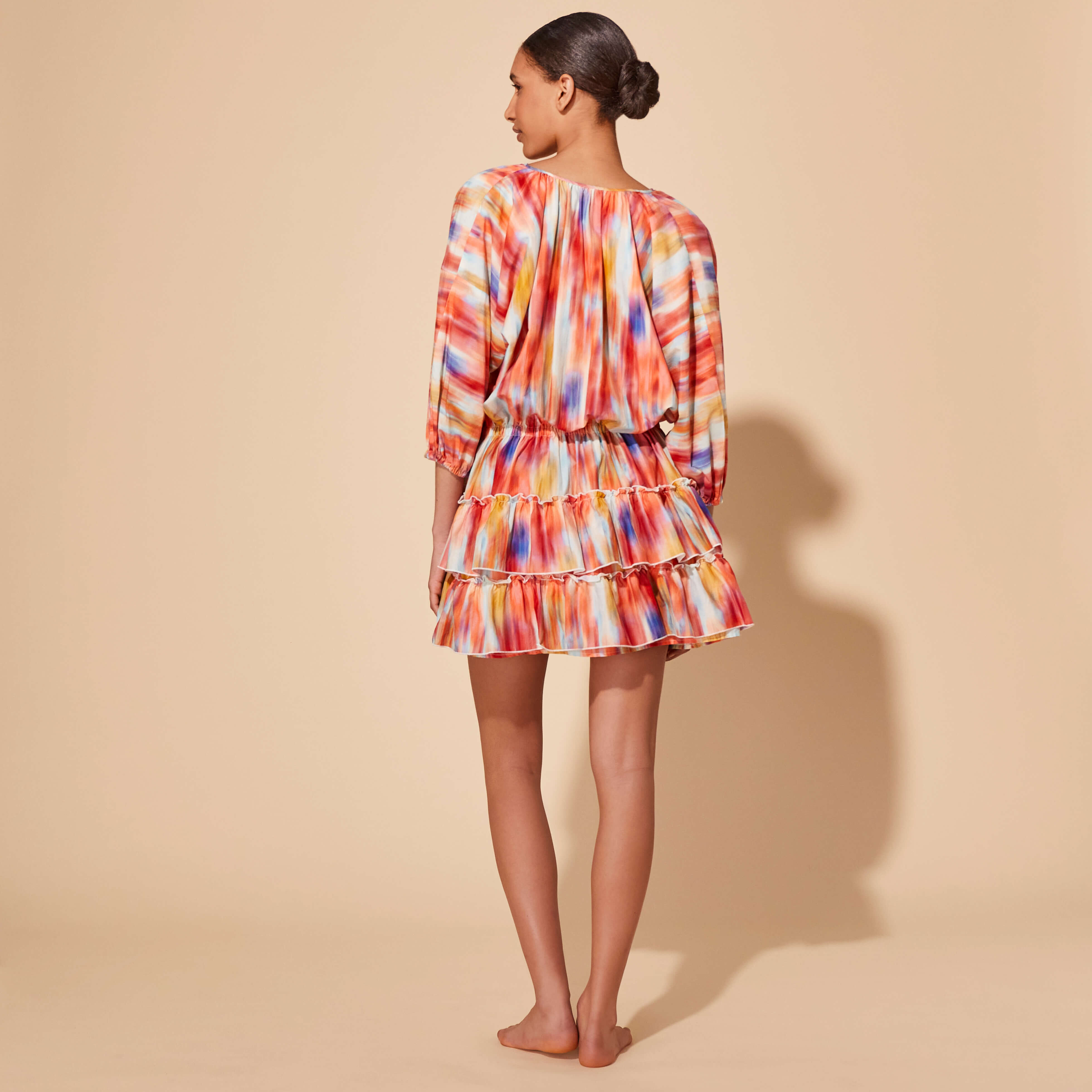 Vestido de algod n con volantes y estampado Ikat Flowers para mujer