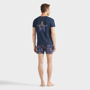 Men Organic Cotton T-shirt Disco Stars Navy back worn view