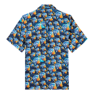 Piranhas Bowling-Hemd aus Leinen für Herren Marineblau Rückansicht