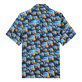 Piranhas Bowling-Hemd aus Leinen für Herren Marineblau Rückansicht