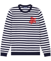男士圆领条纹棉质毛衣 Navy / white 正面图