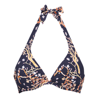 Top de bikini con aros y estampado Sweet Blossom para mujer Azul marino vista frontal