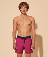 Men Wool Swim Shorts Super 120's Crimson purple front worn view