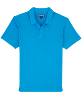 Men Linen Jersey Polo Solid Hawaii blue front view