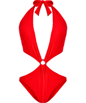 Women Trikini One-piece Swimsuit Jacquard Vichy Poppy red front view