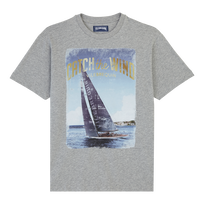 Blue Sailing Boat Baumwoll-T-Shirt für Herren Graumeliert Vorderansicht