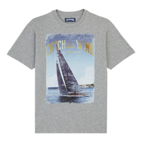 Men Cotton T-Shirt Blue Sailing Boat Heather grey front view