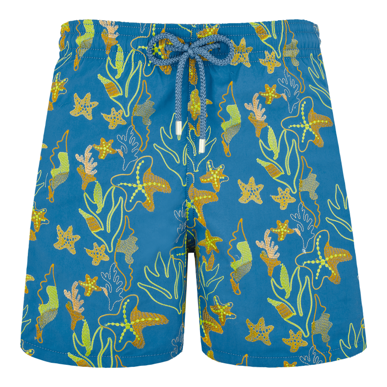 Men Swim Shorts Embroidered Camo Seaweed - Swimming Trunk - Mistral - Blue