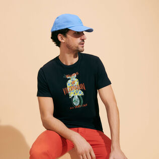 Camiseta de algodón con estampado Raiatea para hombre Azul marino detalles vista 2