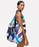 Bolsa de playa con estampado Envoûtement - Vilebrequin x Deux Femmes Noires Purple blue vista frontal desgastada