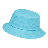 Embroidered Bucket Hat Turtles All Over Aquamarin blau Vorderansicht