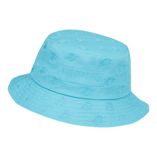 Embroidered Bucket Hat Turtles All Over Aquamarin blau Vorderansicht