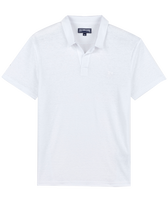 Polo en punto de lino de color liso para hombre Blanco vista frontal