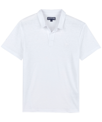 Men Others Solid - Men Linen Jersey Polo Shirt Solid, White front view