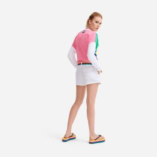 Bermuda en lin femme uni - Vilebrequin x JCC+ - Edition limitée Blanc vue portée de dos
