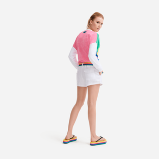 女士纯色亚麻百慕大短裤 - Vilebrequin x JCC+ 合作款 - 限量版 White 背面穿戴视图