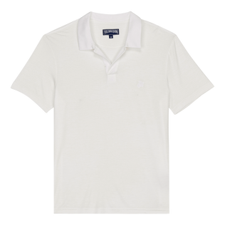 Men Tencel Polo Shirt Solid White front view