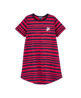 Vestido de algodón orgánico con estampado Turtles Stripes para niña Grosella vista frontal