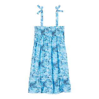 Vestido de algodón con estampado Flowers Tie & Dye para niña Azul marino vista trasera