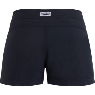 Pantaloncini mare donna elasticizzati con cintura piatta - Vilebrequin x Ines de la Fressange Blu marine vista posteriore