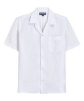 Camisa de bolos de lino de color liso para hombre Blanco vista frontal