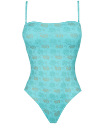Damen Einteiler Bedruckt - Iridescent Flowers of Joy Badeanzug für Damen, Lazulii blue Vorderansicht