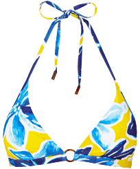 Top de bikini anudado alrededor del cuello con estampado Raiatea para mujer Sol vista frontal