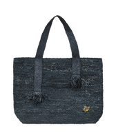 Sac de plage en raphia Bleu marine vue portée de face femme