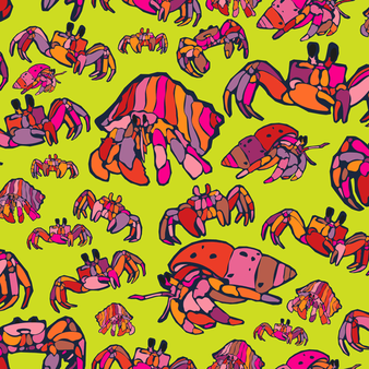 Men Long Ultra-light and packable Swim trunks Hermit Crabs Chartreuse print