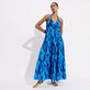 Vestito donna lungo in cotone con spalle scoperte Les Draps Froissés Blu nettuno vista frontale indossata