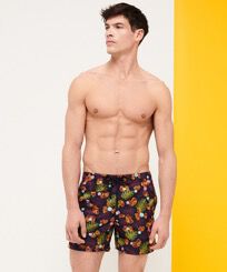 Men Swimwear Embroidered Mix of Flowers Navy front worn view