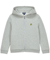 Felpa bambino con cappucio zip vista frontaleale e motivo Turtle applicato sul retro Grigio viola front