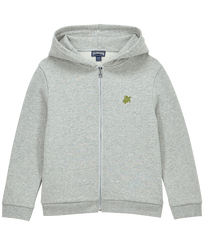 Boys Front Zip Sweatshirt Placed Embroidery Tortue Back Heather grey front view
