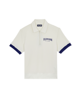 男士双色复古徽标装饰棉质 Polo 衫 Off white 正面图