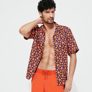 Chemise Bowling en lin Stars Gift homme  Bleu marine vue de détail 3