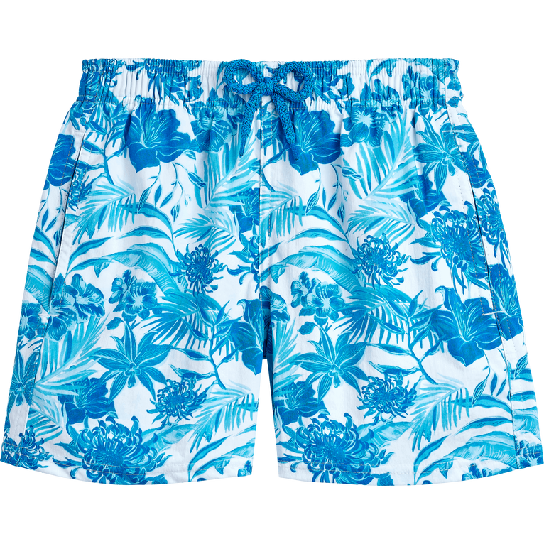 Pantaloncini Mare Bambino Elasticizzati Tahiti Flowers - Costume Da Bagno - Jirise - Bianco