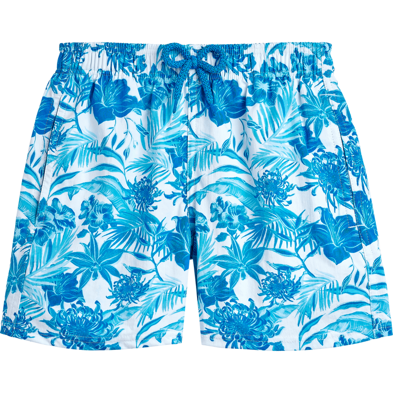 Boys Stretch Swim Shorts Tahiti Flowers - Jirise - White