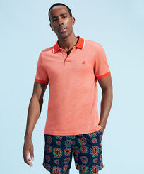 Men Cotton Changing Color Pique Polo Shirt Poppy red 正面穿戴视图