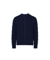 Herren Zopfmuster-Baumwollpullover Marineblau Vorderansicht